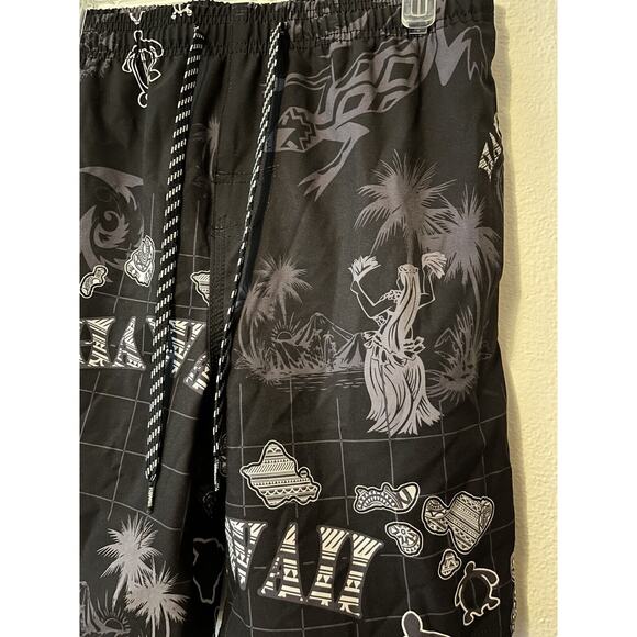 Favant Hawaii Men’s Small Black Shorts Swim Trunks Island Hula Girl Turtle - Picture 3 of 10